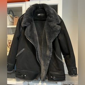 Zara Faux Fur Jacket - Grey and Black